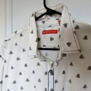 Tori Richard Shirt Mens XL White Boat Print Long Sleeve ,Cotton 97%